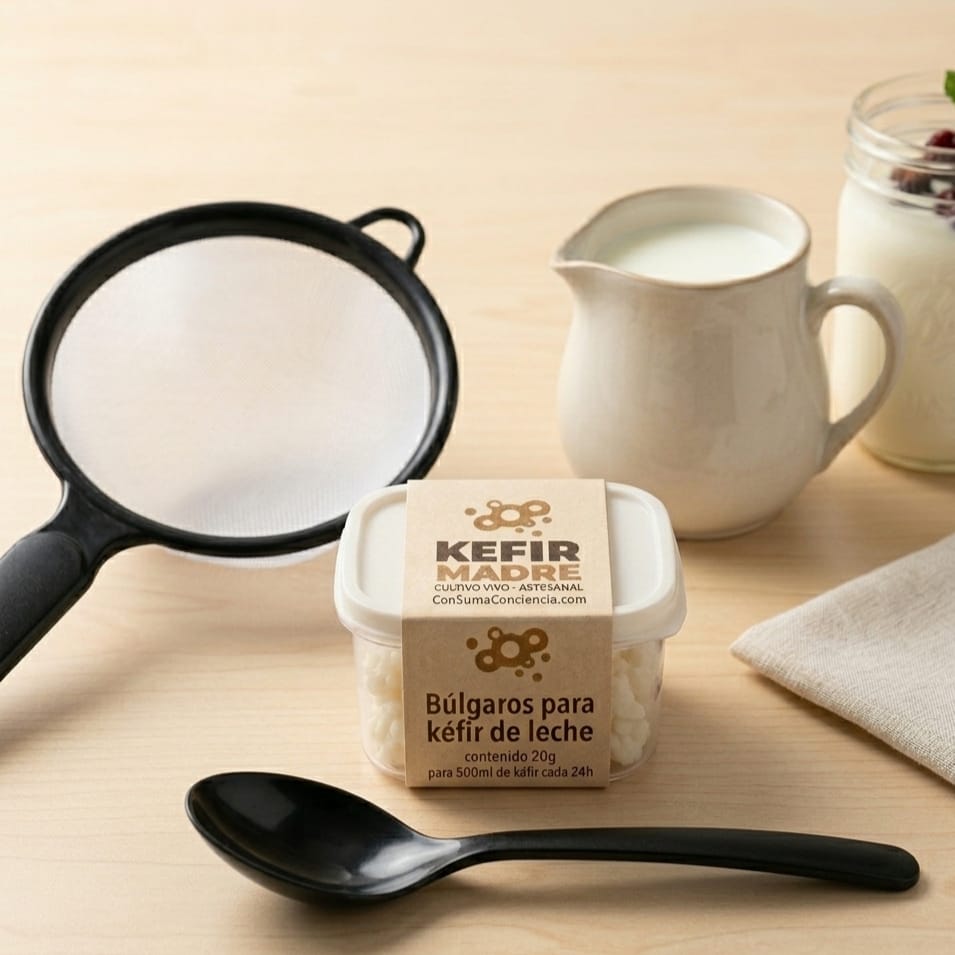 Kit Bulgaros Vivos 20g. + Utensilios. Hasta 500ml de kefir de leche