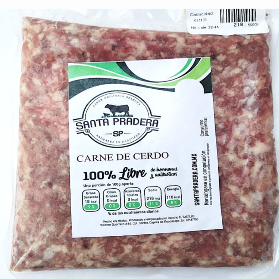 Consuma conciencia, carne molida de cerdo orgánica